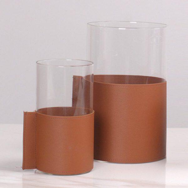 玻璃皮革轻奢花器家居摆件样板间售楼处客厅餐厅花瓶软装饰品摆设