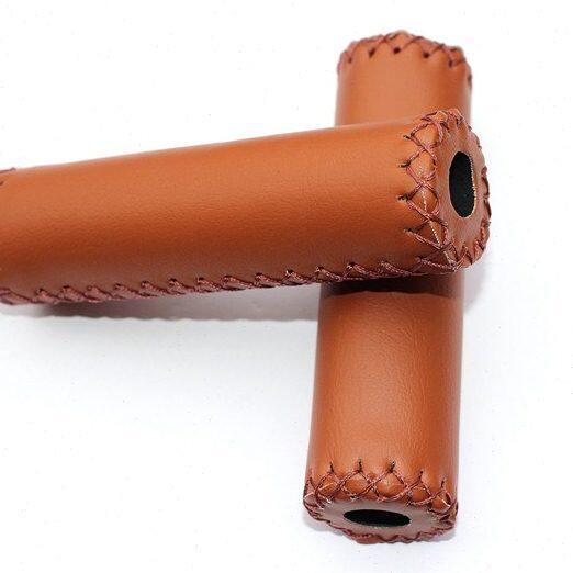 死飞山地自行车复古皮革彩色海绵把套22.2口径手缝印花皮革把套