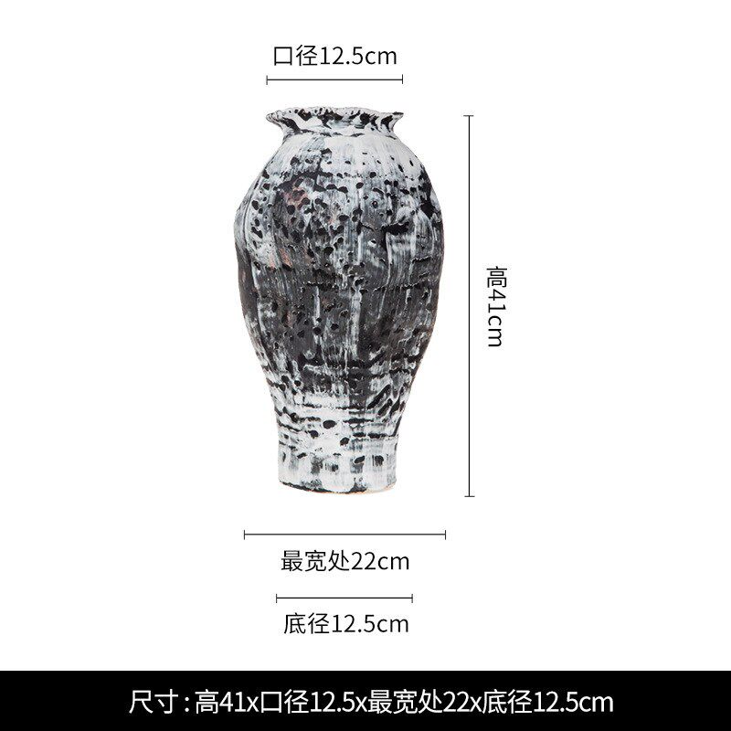 诧寂风陶艺花瓶斑驳瓷器装饰品摆件玄关电视柜插花水培花盆陶瓷