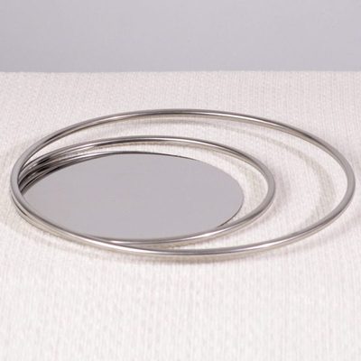 极简现银色金属镜面几何托盘摆件样板房室内软装客厅云环装饰盘