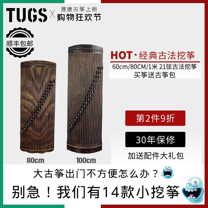 晟唐迷你小挖筝60/80cm1米21弦素面初学者儿童便携式演奏古筝小筝