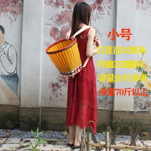 编织塑料加厚背篓买菜购物背筐藤条四川采摘大号民族风花背篮子