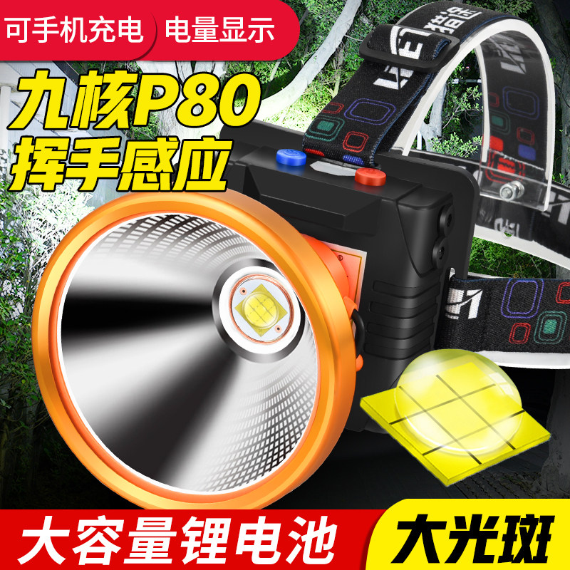超亮九核LED头灯强光充电超长续航头戴手电筒感应灯户外黄光探照