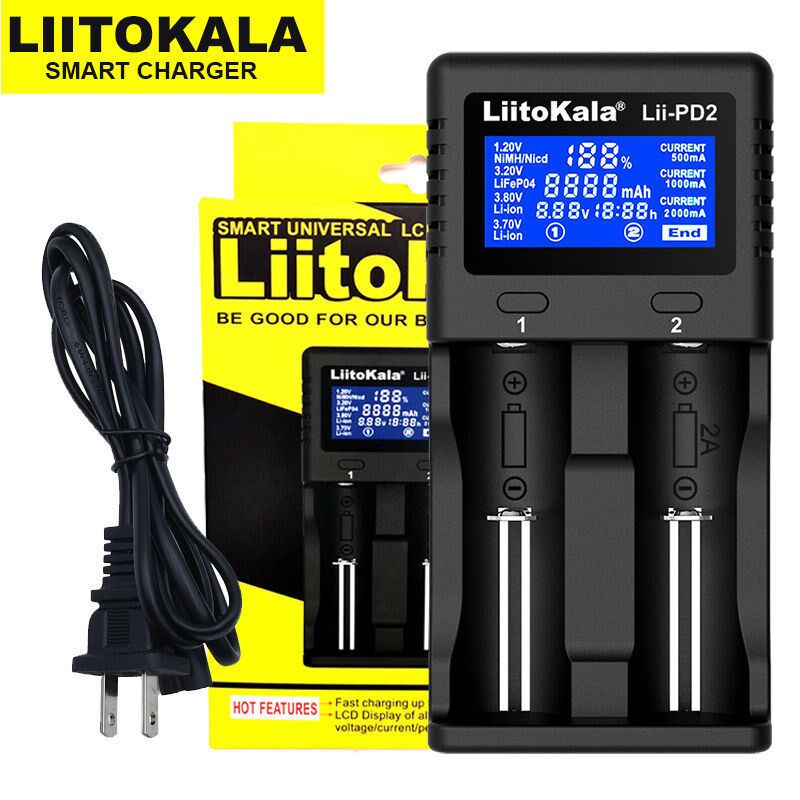 liitokala PD2 锂电池充电器18650容量测试仪5号7号21700双曹液晶