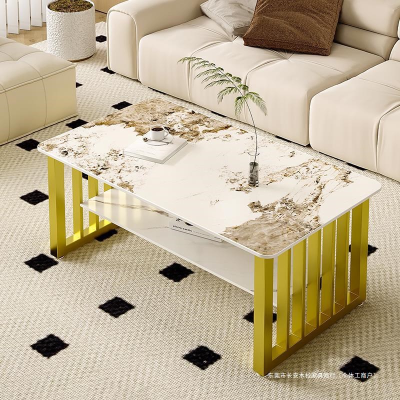 岩板石茶几餐桌两用二合一小户型客厅双层可吃饭加高茶几桌高60cm