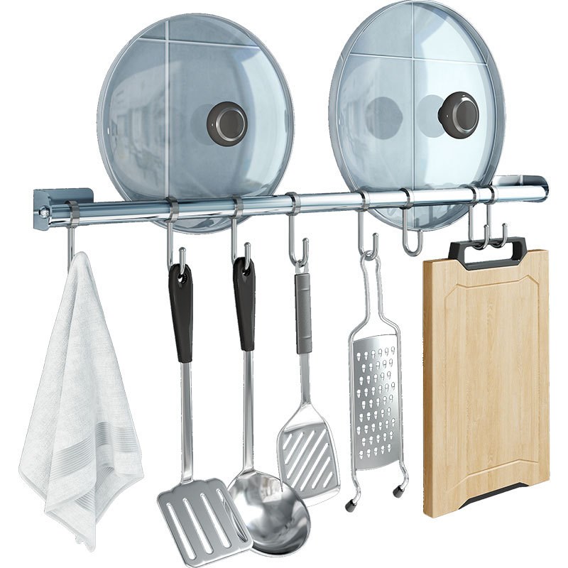 免打孔厨房挂杆304不锈钢壁挂式置物架挂钩架锅铲勺子抹布收纳架