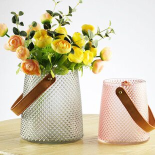 北欧轻奢欧式花瓶软装鲜花干花插瓶花容器摆件皮带手拎玻璃瓶田园