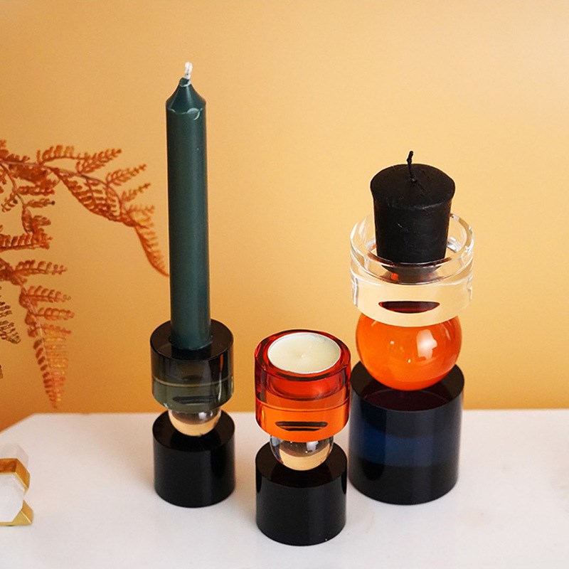 创意简约家居水晶彩色烛台摆件售楼部客厅几何造型烛光晚餐桌摆件