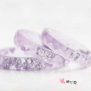 狮心兔 手工制作 淡紫色熏衣草银箔片 菱角面切面刻面戒指 女戒指