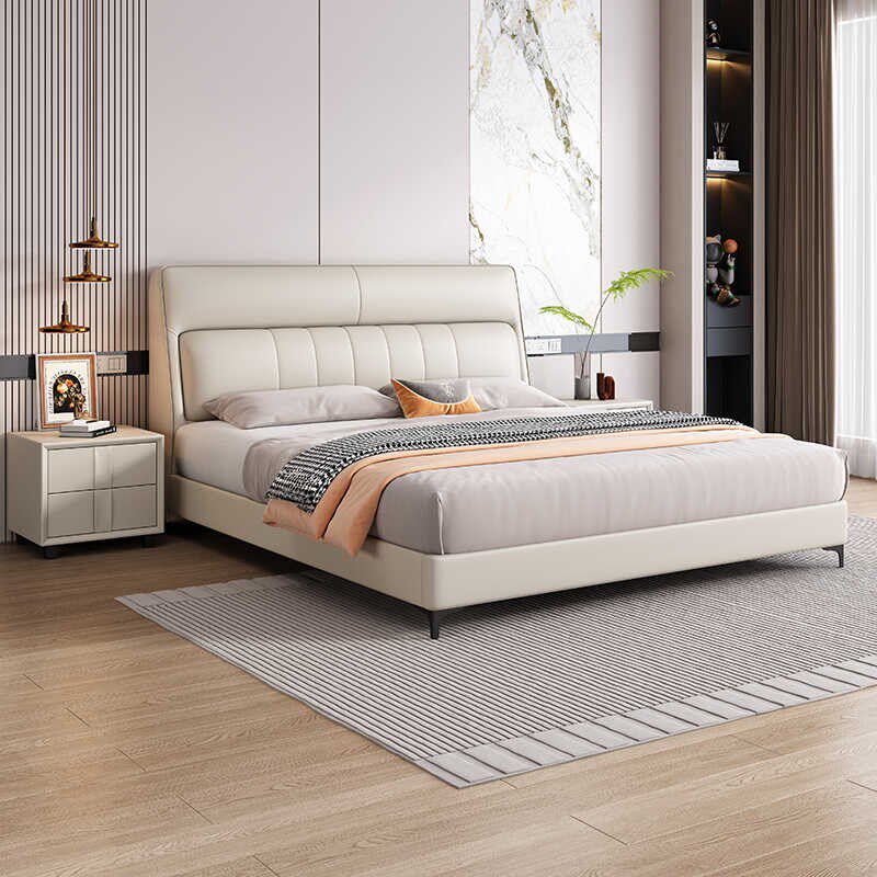 奶油风皮床现代简约轻奢卧室双人1.8米软包皮艺储物婚床高端大气