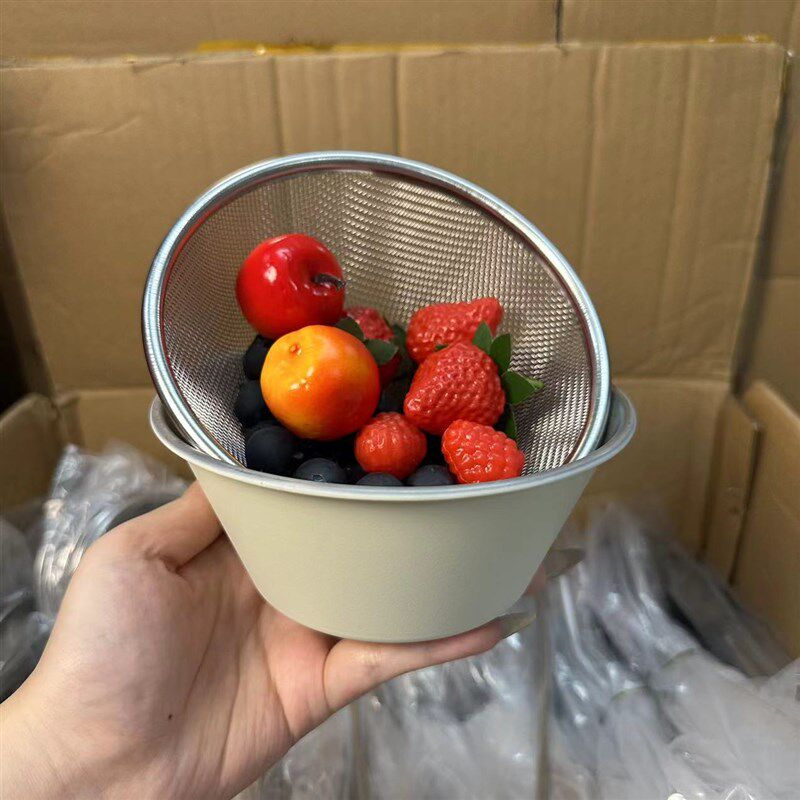 颜一好物 304不锈钢迷你沥水果篮淘米盆漏网筛备餐料理碗盆打蛋盆