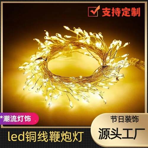 韩国热销LED铜线鞭炮灯串插电款铜线灯创意蜈蚣彩灯圣诞装饰灯串