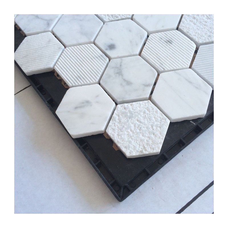 白色六角马赛克墙贴石材卡拉拉白六边形浴室荔枝面淋浴房瓷砖吧台