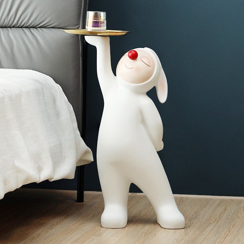 创意奶油风兔娃娃客厅沙发边装饰托盘收纳大型落地摆件轻奢高级感