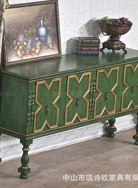 厅金描古绿四门柜餐边柜走廊客玄关高38897端设计装饰柜复电视柜