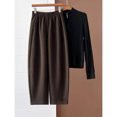 高奢哈时尚筒毛冬羊九气球女裤秋加厚WID显瘦DLV镰刀裤直弯刀分伦