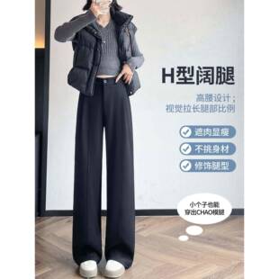 醋酸羊毛YN阔腿裤女J2冬2毛05新秋款高腰老TAI刀钱风西裤装休闲绒