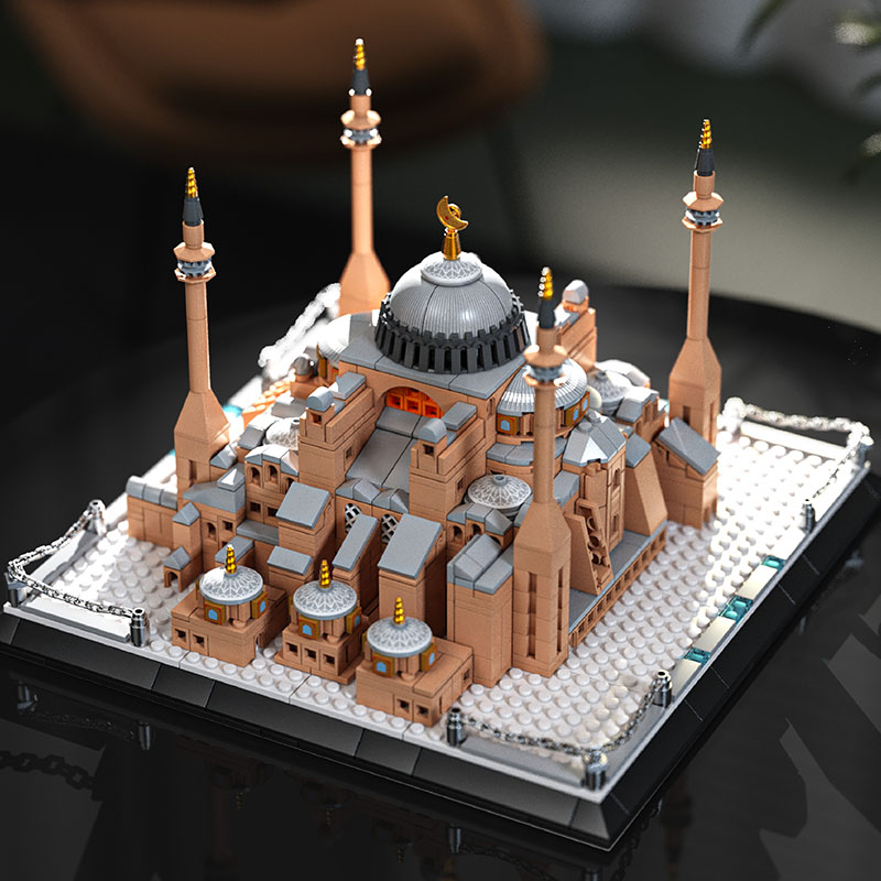 益智积木拼装儿童玩具土耳其伊斯坦布圣索菲亚大教堂建筑摆件模型