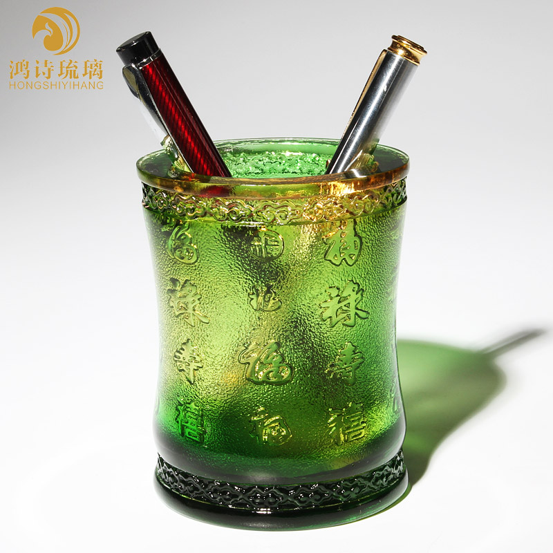 高档琉璃笔筒f创意时尚办公室老板桌面摆件精致离职送别礼物送领