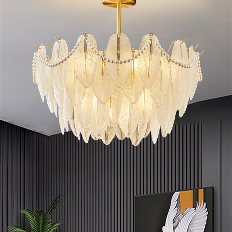 法国光豪华吊灯后现代极简主义z客厅卧室餐厅灯创意羽毛玻璃全铜
