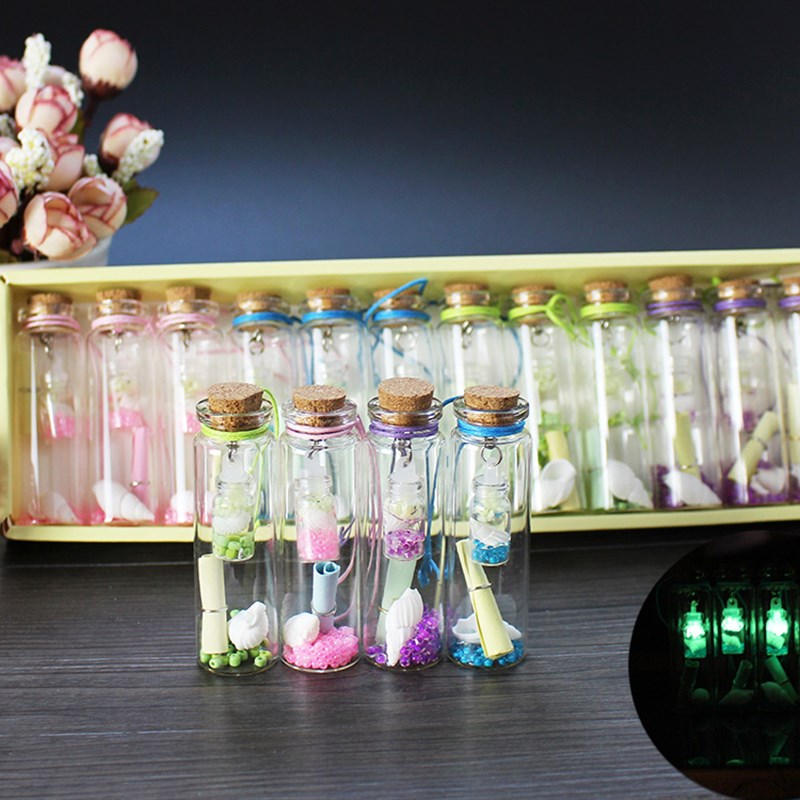 包邮一盒12只荧光砂小纸条许愿瓶玻璃夜光创意员T工礼品生日女孩