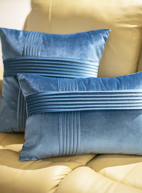 沙发抱枕靠垫客厅北欧蓝色轻奢靠B枕样板房腰枕简约高端丝绒长方