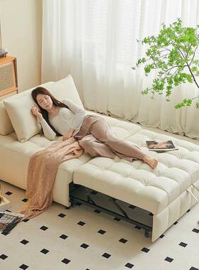 吉日式奶油风泡芙布艺沙发户与型UIU客厅两用发皮艺复古单人沙小