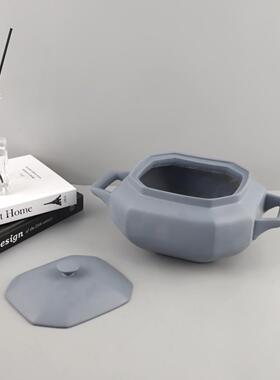 代简约抽象饰树脂八现方壶桌面装饰摆1727件厅玄关书房客名宿家居