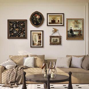 法ZWJ式中古风客厅画小提挂琴画美式复小古众艺术沙发餐厅装饰组