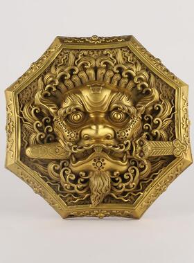 吞铜狮牌咬剑瑞兽虎头牌八卦243镜八角狮头口挂件