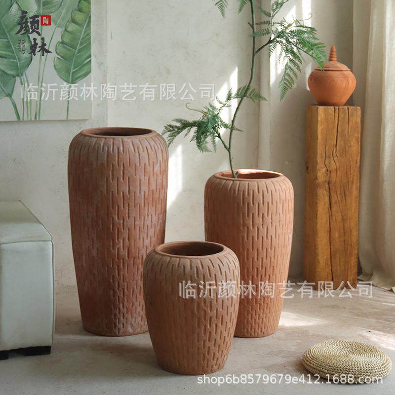 植艺术红花盆粗陶盆陶美式乡陶村WSL复古红欧式庭院景观种组合盆