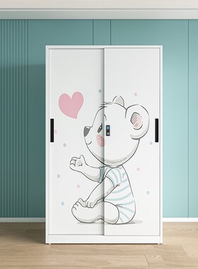 白色铁皮衣柜家用农村推拉门钢制储物柜H儿童卧室防潮无气味收纳