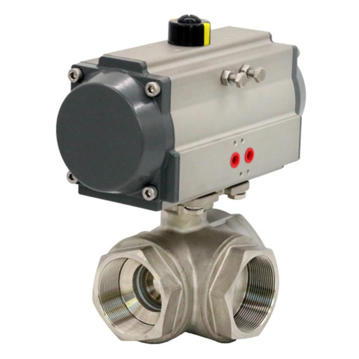 Q614F-16P气动L型T型三通球阀丝口Q615F不锈钢304双作用316换向阀