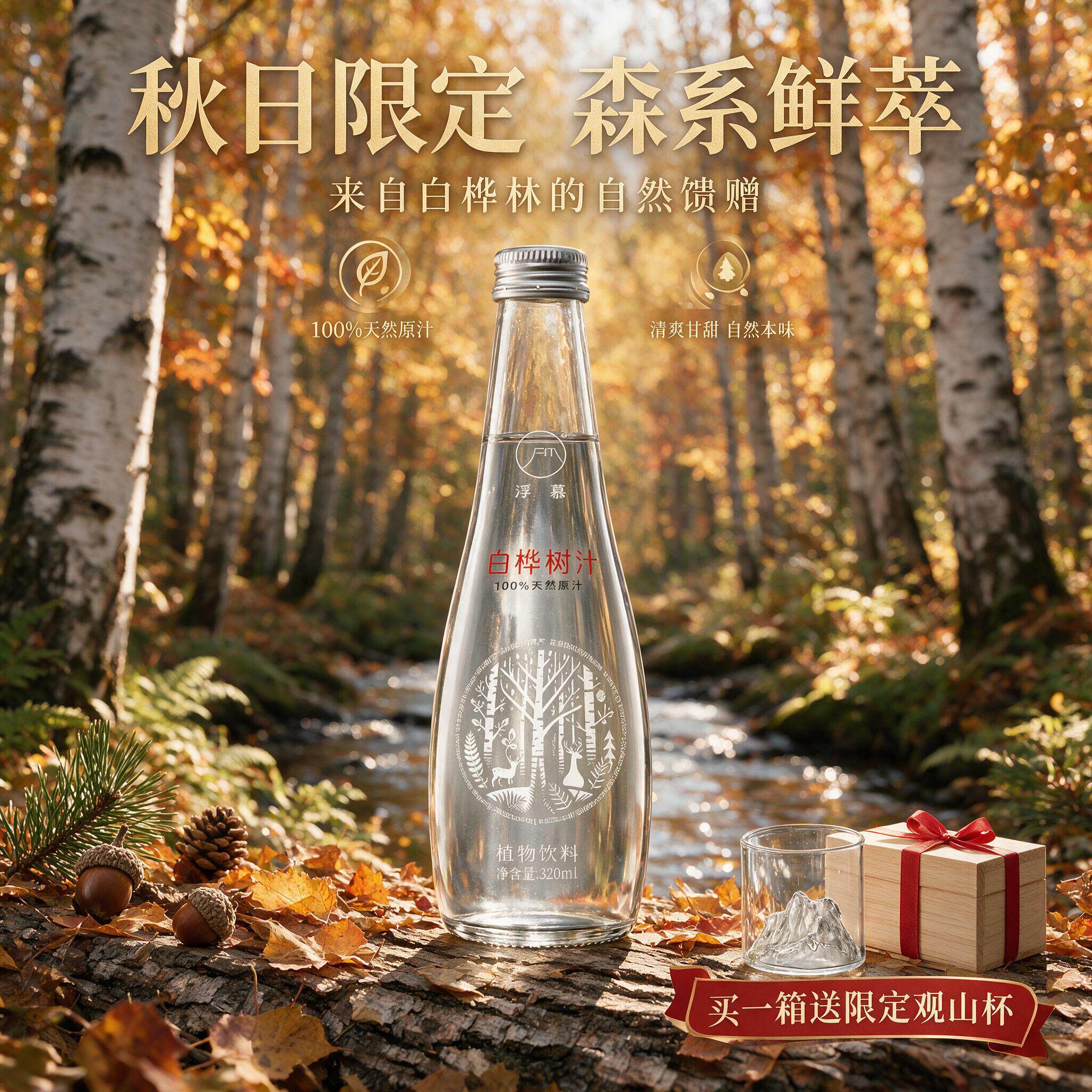 FEWMORE浮慕白桦树原汁纯天然原液植物饮料旗舰店顺丰发货玻璃瓶