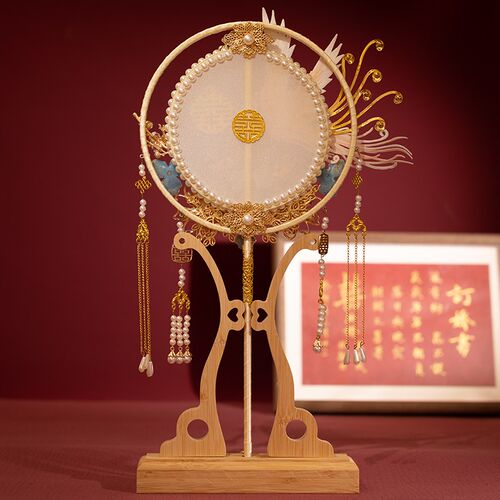 结婚礼d扇娘槟色金色飞鹤新香扇子喜扇出嫁接亲手捧花团iy材料包