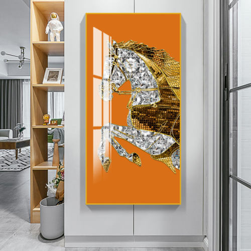 玄关装饰画马奢成功高档大幅过道走廊客画马壁厅轻到大气晶瓷挂画
