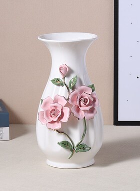 欧式陶瓷花瓶摆插柜培鲜花大口径桌面花件家居饰品餐桌电视水摆设