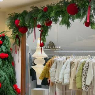 圣诞节陈围饰红色装丝绒布球服装店橱窗门头美布置圣诞树氛764挂