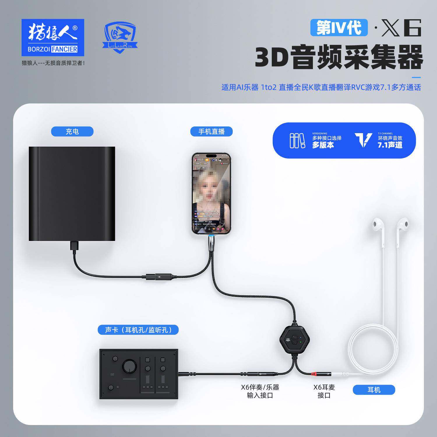 X6数字音频双向录对录直播转换器适用会多方会议话记通YVY放音频