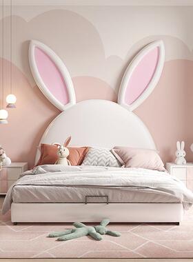皮床儿童房公床粉色兔子女孩双人男床孩软包床儿CB6866童床家具主