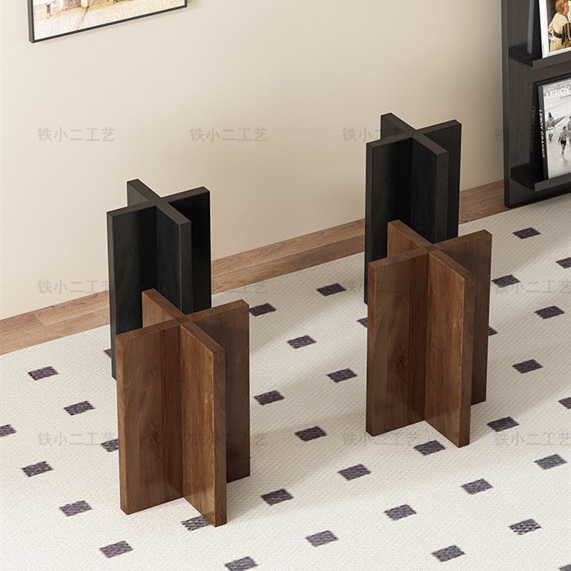 十字型实木桌腿V型T型定制松木大理石岛K台餐桌支架圆桌底座原木