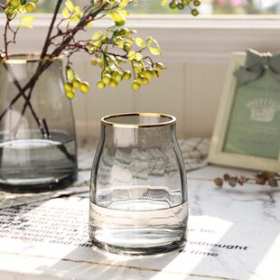 北欧轻奢风高级感宽口矮胖透明玻璃花瓶插花百合水养客厅简约摆件