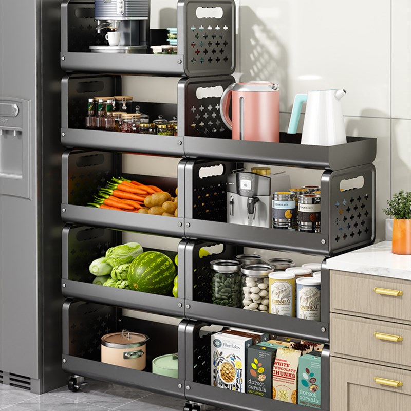 稳定的厨房架地板立式浴室y多层储物架家用微波锅储物架货架