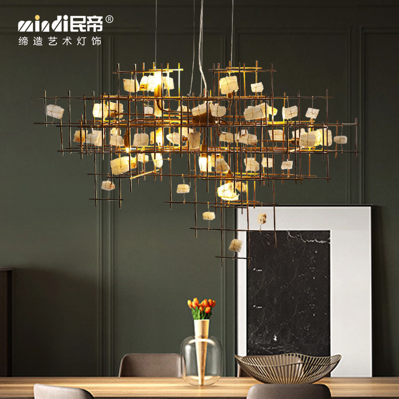 后现代创意餐厅吊灯个性样板房长形吧台书房书O桌轻奢吊灯石头架