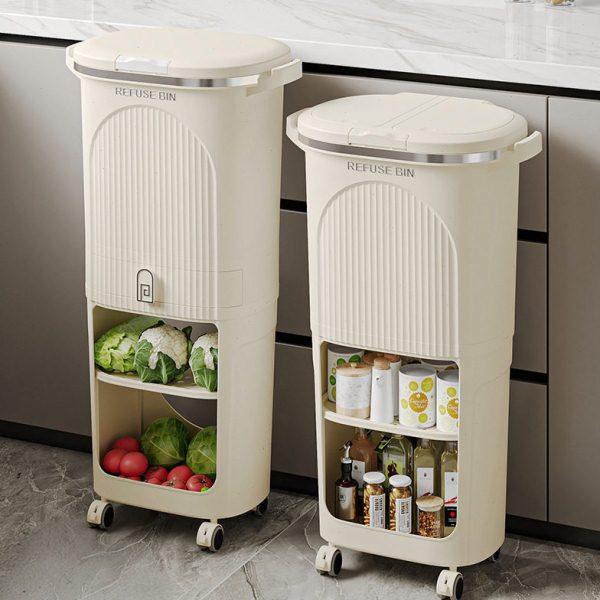 厨房垃圾桶家用大号双层2025新款大容量日式干湿分离置物架垃圾桶,家庭/个人清洁工具,感应垃圾桶,淘宝优惠券,粉丝福利购,淘宝优惠卷