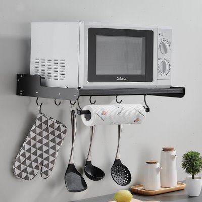 太空铝微波炉架子厨房置物架黑色壁挂式烤箱挂墙上用品收纳架支架,厨房/烹饪用具,微波炉置物架,淘宝优惠券,粉丝福利购,淘宝优惠卷