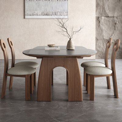 可伸缩圆形实木岩板餐桌椅现代简约小户型侘寂风方圆两用高档饭桌,住宅家具,岩板餐桌,淘宝优惠券,粉丝福利购,淘宝优惠卷