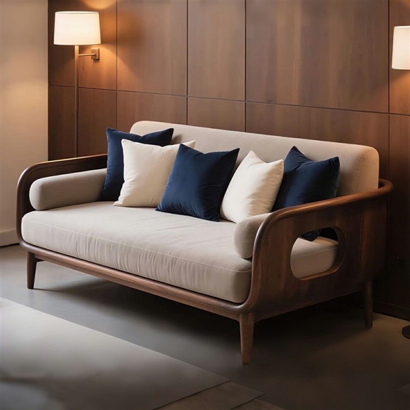 轻奢小户型胡桃木布艺沙发定制实木家具胡桃木N实木直排2025新款