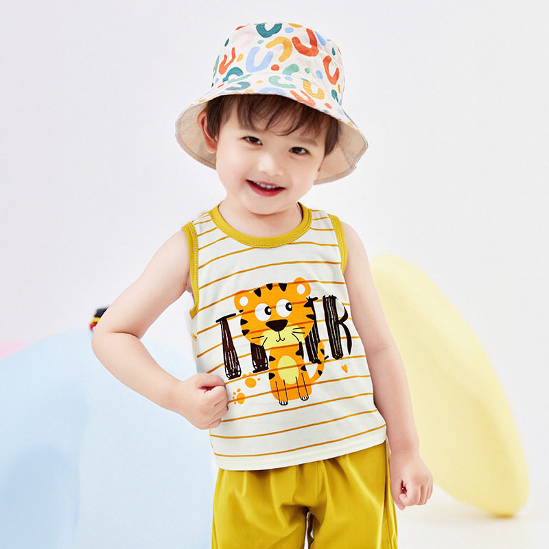 童装卡通套装夏季儿童背心套装纯棉宝宝无袖短裤韩版男童衣服A类