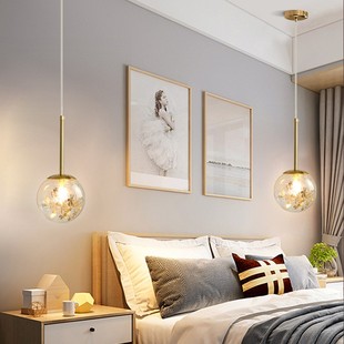 轻奢极简led餐厅吊灯床头卧室玻璃吊灯网红现代咖啡厅艺术吧台灯